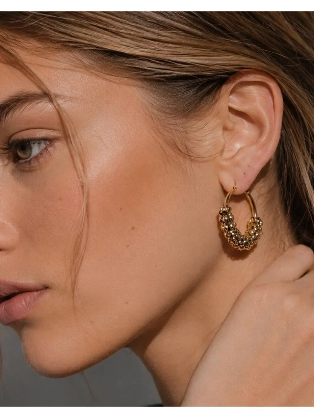 European American Gold Plated Texture C-Shaped Earrings Stainless Steel Jewelry